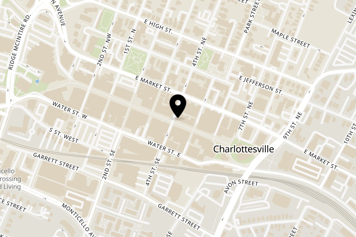 Map showing the location of Lazeez Modern Indian Flair Charlottesville on 401 E Main St in Charlottesville